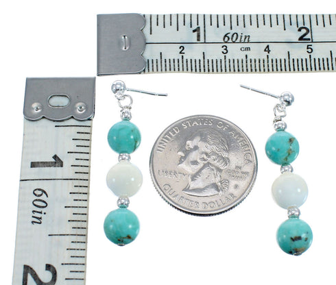 Native American Turquoise and Mother of Pearl Sterling Silver Bead Earrings JX127199